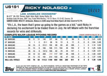 2013 Topps Update - Black #US191 Ricky Nolasco Back