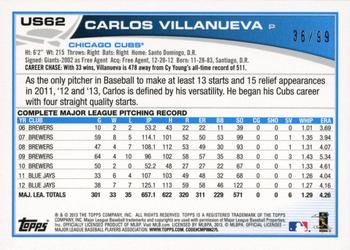 2013 Topps Update - Camo #US62 Carlos Villanueva Back