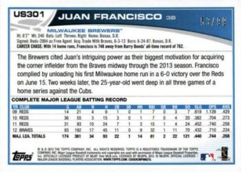 2013 Topps Update - Camo #US301 Juan Francisco Back