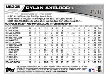 2013 Topps Update - Camo #US305 Dylan Axelrod Back