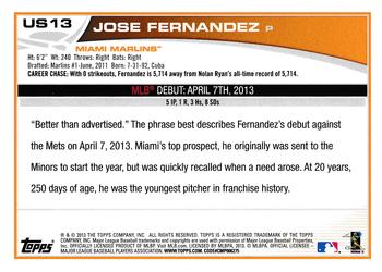 2013 Topps Update - Emerald #US13 Jose Fernandez Back