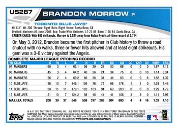 2013 Topps Update - Emerald #US287 Brandon Morrow Back