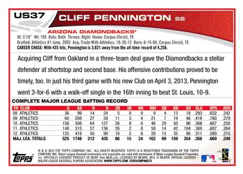 2013 Topps Update - Emerald #US37 Cliff Pennington Back
