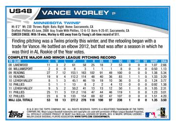 2013 Topps Update - Emerald #US48 Vance Worley Back