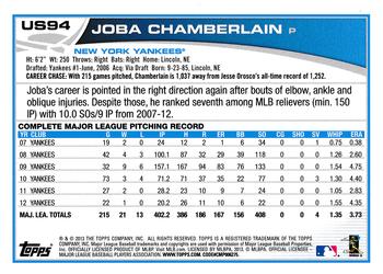 2013 Topps Update - Emerald #US94 Joba Chamberlain Back