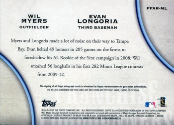2013 Topps Update - Franchise Forerunners Autographs Relics Dual #FFAR-ML Evan Longoria / Wil Myers Back