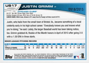 2013 Topps Update - Gold #US17 Justin Grimm Back
