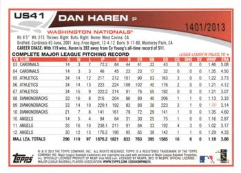 2013 Topps Update - Gold #US41 Dan Haren Back