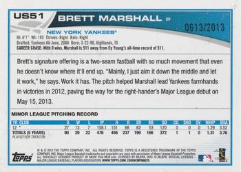 2013 Topps Update - Gold #US51 Brett Marshall Back