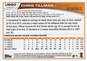 2013 Topps Update - Gold #US60 Chris Tillman Back