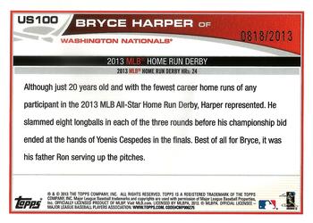 2013 Topps Update - Gold #US100 Bryce Harper Back