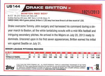 2013 Topps Update - Gold #US144 Drake Britton Back