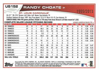 2013 Topps Update - Gold #US152 Randy Choate Back