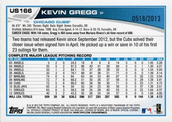 2013 Topps Update - Gold #US166 Kevin Gregg Back