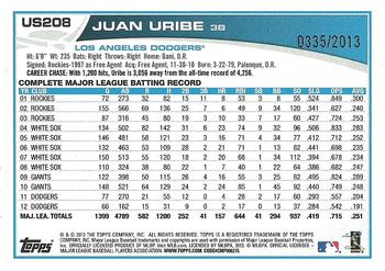 2013 Topps Update - Gold #US208 Juan Uribe Back