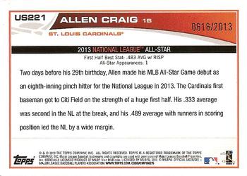 2013 Topps Update - Gold #US221 Allen Craig Back