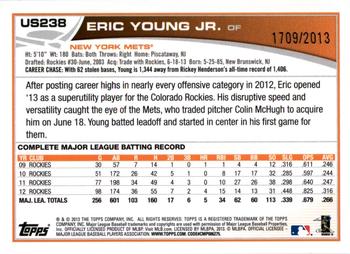 2013 Topps Update - Gold #US238 Eric Young Jr. Back