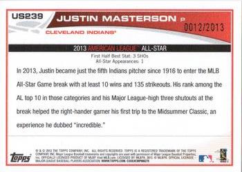 2013 Topps Update - Gold #US239 Justin Masterson Back