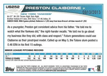 2013 Topps Update - Gold #US252 Preston Claiborne Back