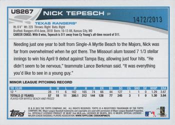 2013 Topps Update - Gold #US267 Nick Tepesch Back
