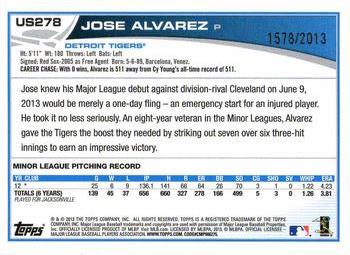 2013 Topps Update - Gold #US278 Jose Alvarez Back