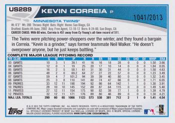 2013 Topps Update - Gold #US289 Kevin Correia Back