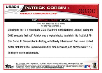 2013 Topps Update - Gold #US304 Patrick Corbin Back