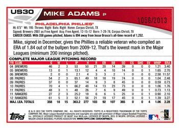 2013 Topps Update - Gold #US30 Mike Adams Back