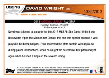 2013 Topps Update - Gold #US316 David Wright Back