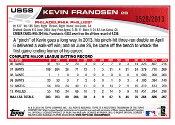 2013 Topps Update - Gold #US58 Kevin Frandsen Back