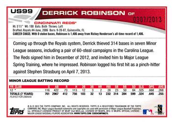 2013 Topps Update - Gold #US99 Derrick Robinson Back