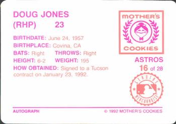 1992 Mother's Cookies Houston Astros #16 Doug Jones Back