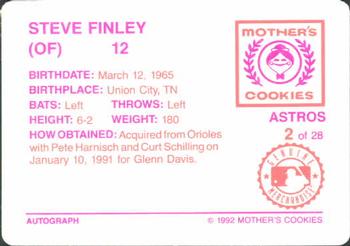 1992 Mother's Cookies Houston Astros #2 Steve Finley Back