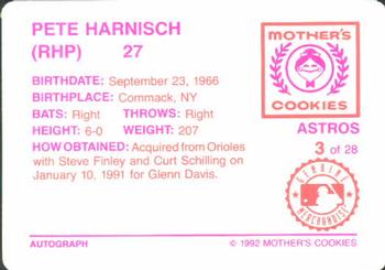 1992 Mother's Cookies Houston Astros #3 Pete Harnisch Back