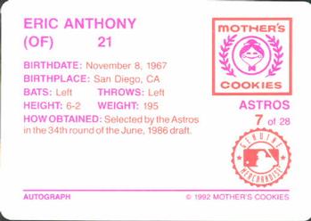 1992 Mother's Cookies Houston Astros #7 Eric Anthony Back