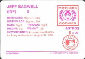 1992 Mother's Cookies Houston Astros #8 Jeff Bagwell Back