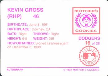 1992 Mother's Cookies Los Angeles Dodgers #16 Kevin Gross Back