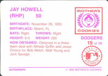 1992 Mother's Cookies Los Angeles Dodgers #19 Jay Howell Back