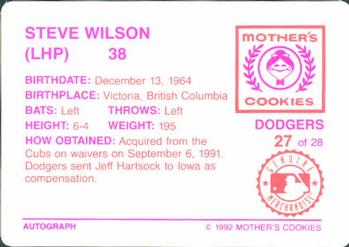1992 Mother's Cookies Los Angeles Dodgers #27 Steve Wilson Back