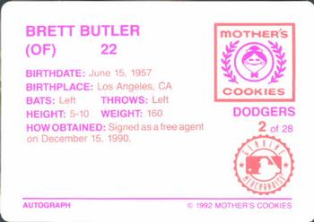 1992 Mother's Cookies Los Angeles Dodgers #2 Brett Butler Back
