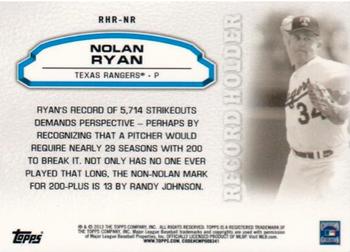 2013 Topps Update - Record Holder Rings #RHR-NR Nolan Ryan Back