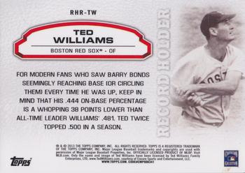 2013 Topps Update - Record Holder Rings #RHR-TW Ted Williams Back