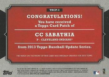 2013 Topps Update - Rookie Commemorative Patches #TRCP-3 CC Sabathia Back