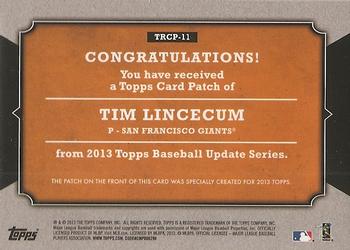2013 Topps Update - Rookie Commemorative Patches #TRCP-11 Tim Lincecum Back