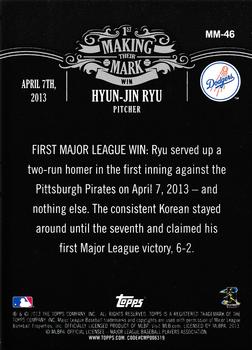 2013 Topps Update - Making Their Mark #MM-46 Hyun-Jin Ryu Back