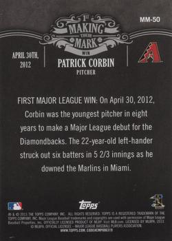 2013 Topps Update - Making Their Mark #MM-50 Patrick Corbin Back