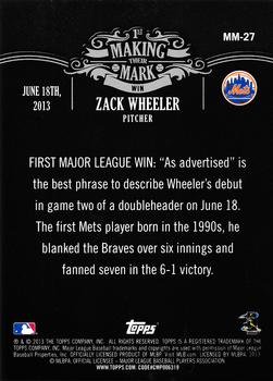 2013 Topps Update - Making Their Mark #MM-27 Zack Wheeler Back