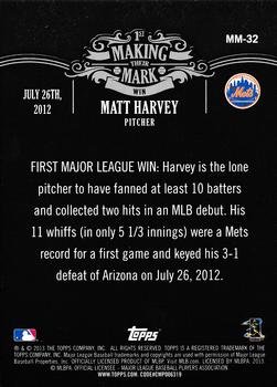 2013 Topps Update - Making Their Mark #MM-32 Matt Harvey Back