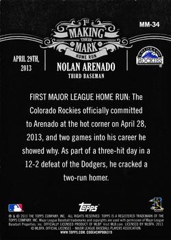 2013 Topps Update - Making Their Mark #MM-34 Nolan Arenado Back