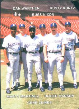 1992 Mother's Cookies Seattle Mariners #27 Coaches (Dan Warthen / Russ Nixon / Rusty Kuntz / Marty Martinez / Gene Clines / Roger Hansen) Front